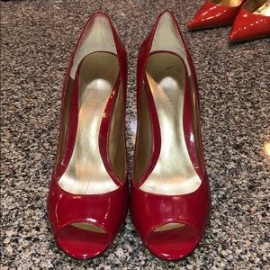 Nine West Red Leather Peep Toe Heels